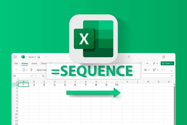 Excel logo with a spreadsheet and the formula '=SEQUENCE'.