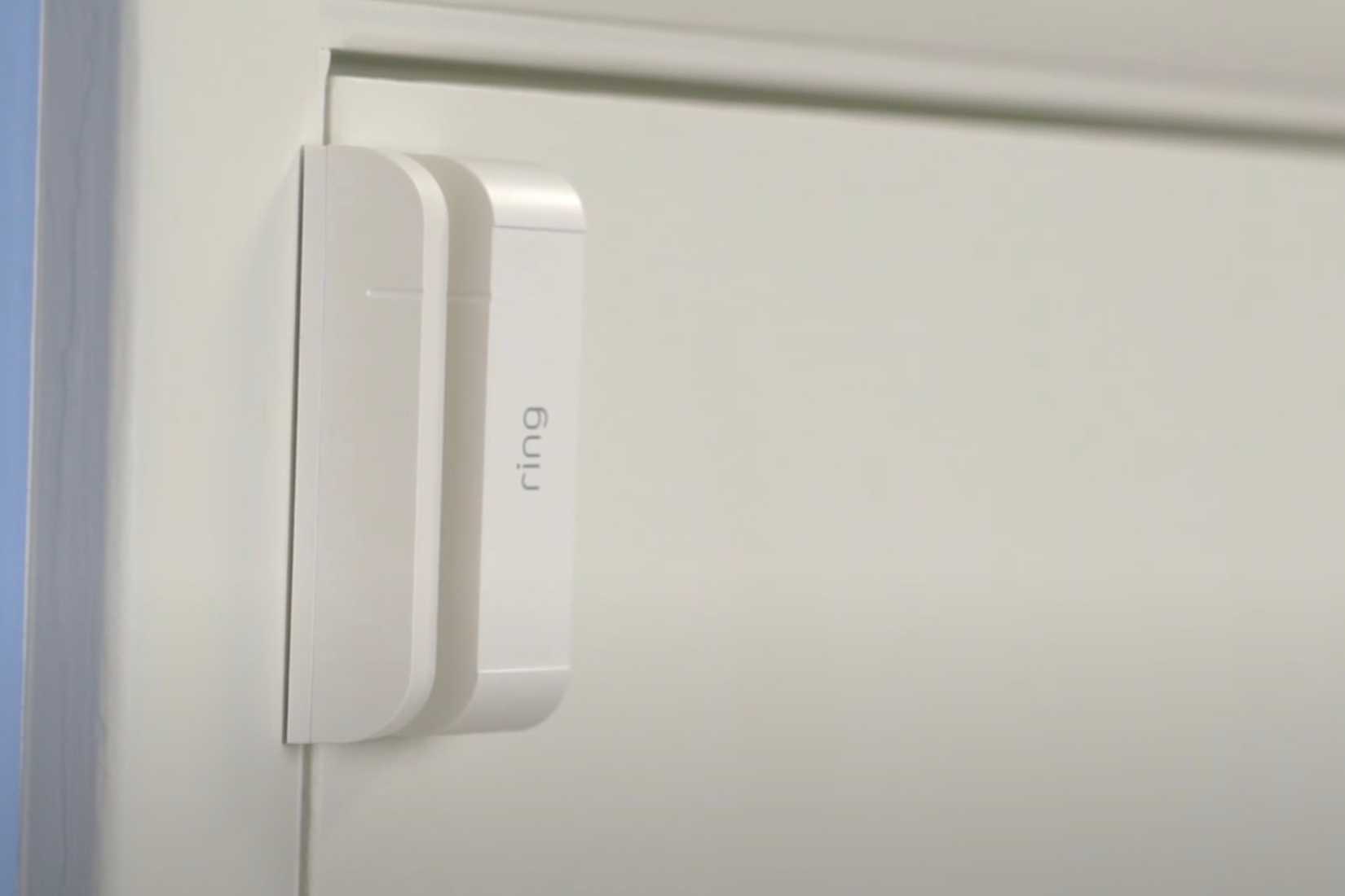 A ring contact sensor installed on a door.