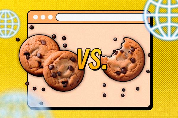 A browser window with some cookies in front and a 'VS.' in the center.