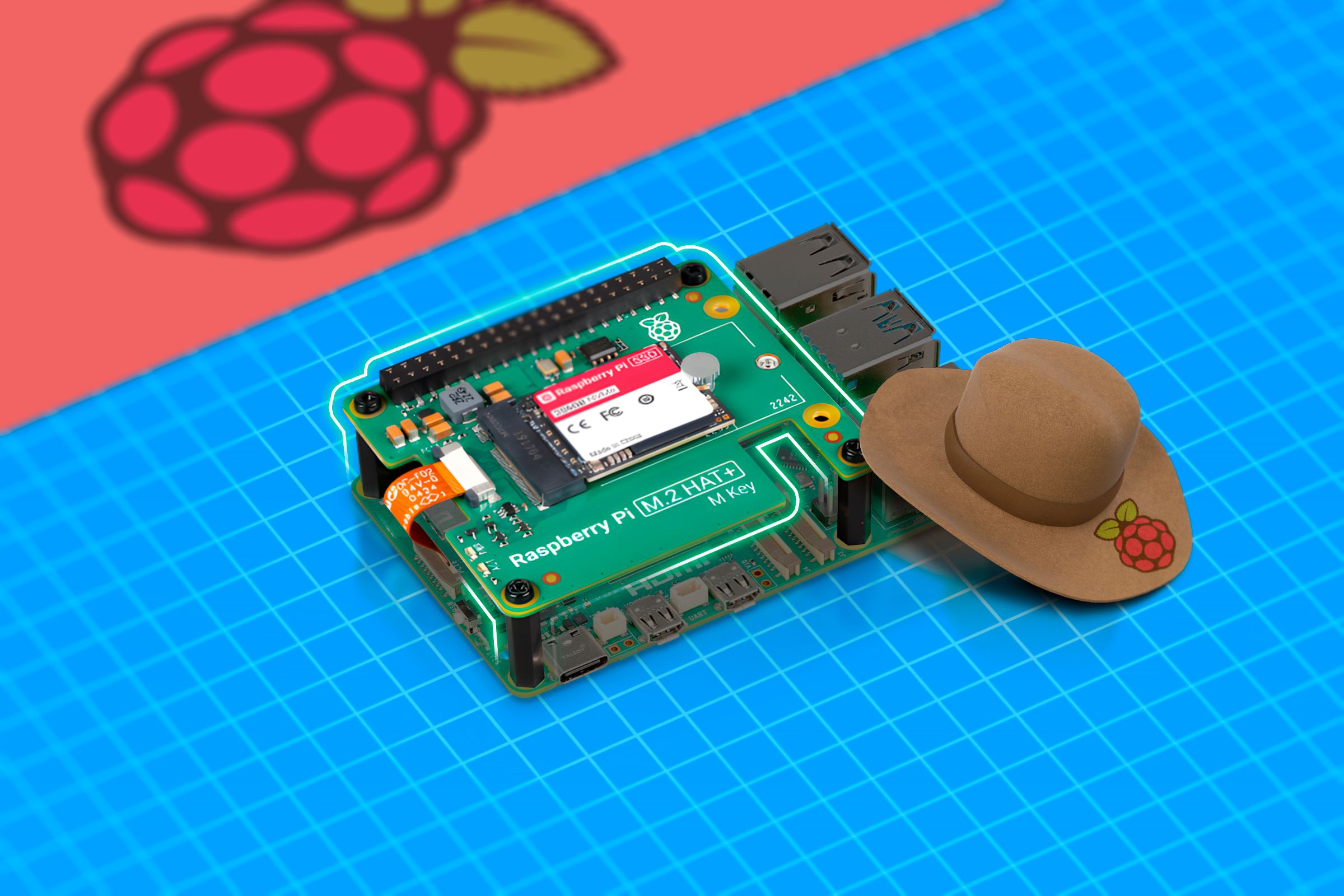 A Raspberry Pi with a hat next to it.
