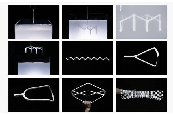 A series of images showing the rapid liquid 3D printing process.