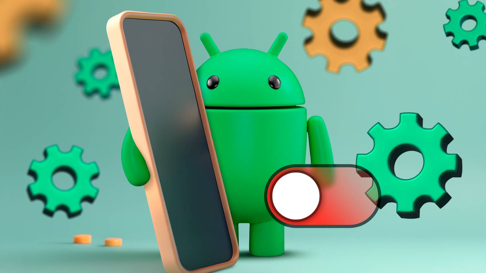 Маскот Android в окружении иконок настроек и переключателей Маскот Android в окружении иконок настроек и переключателей