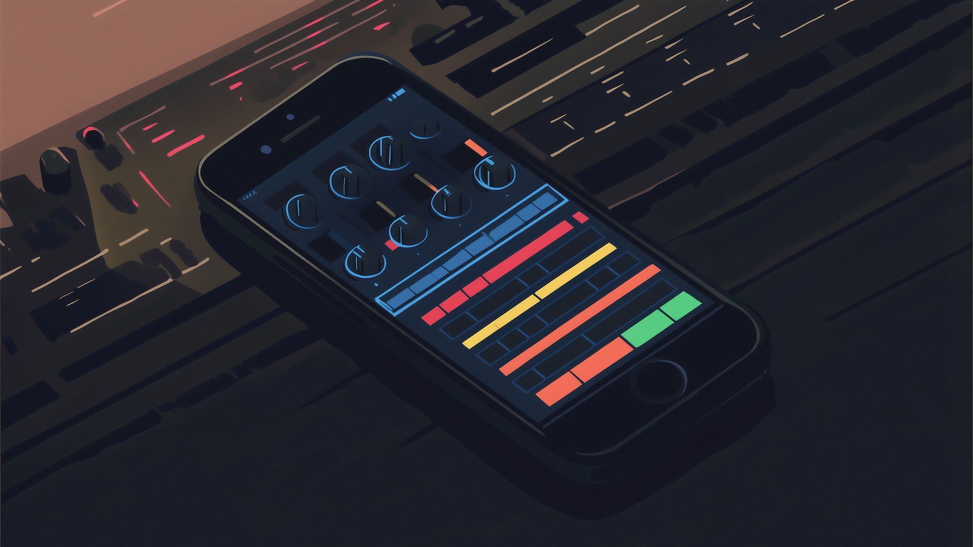 Pixel art of an iPhone with a volume mixer on-screen.