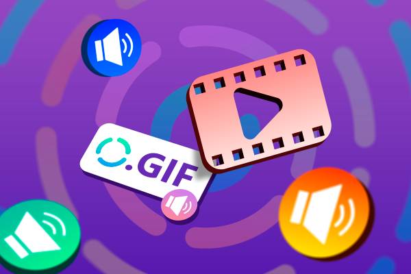 GIF icon next to a video icon with some speakers around.