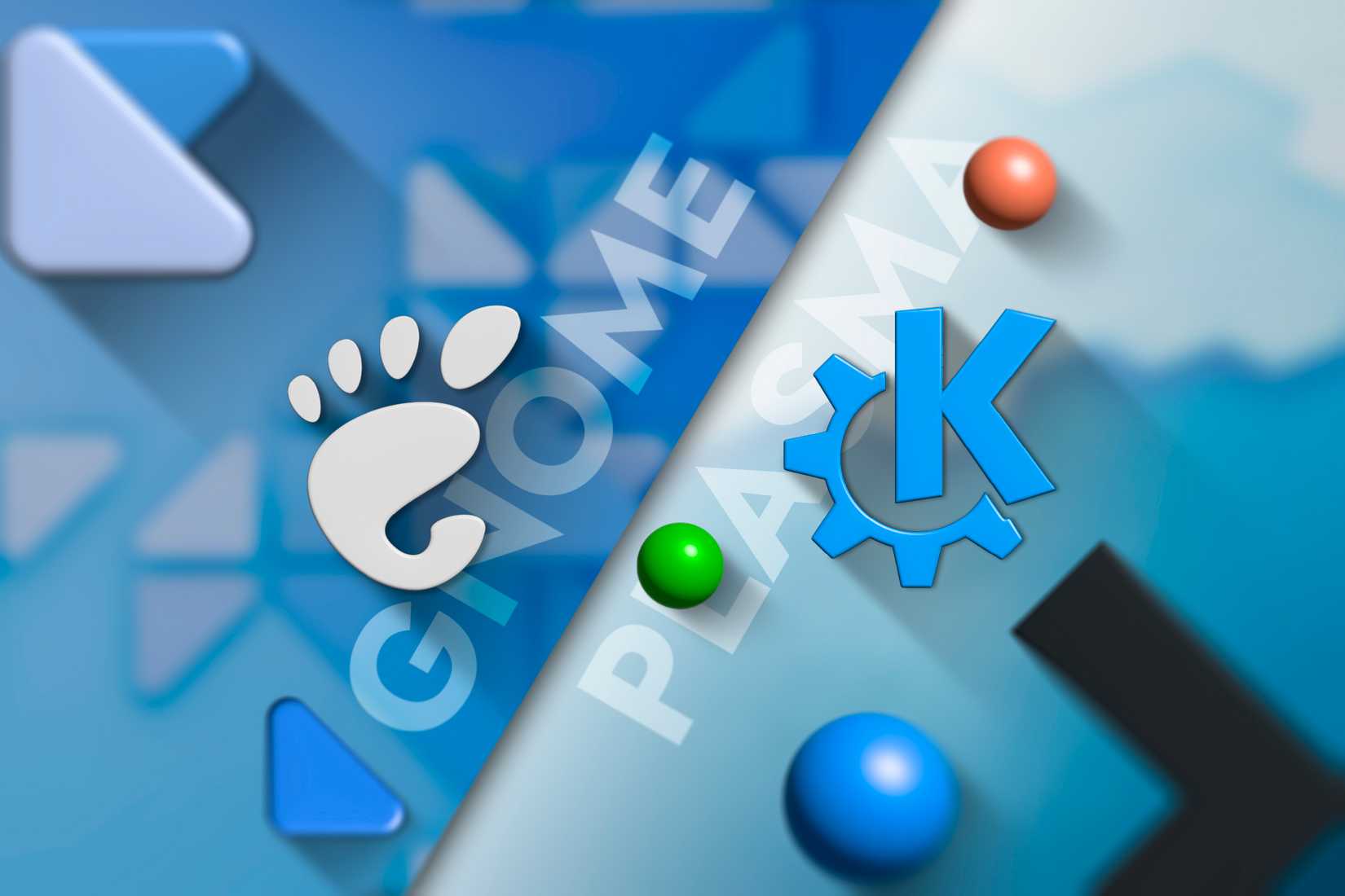 GNOME logo and KDE Plasma logo side by side.