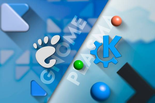 GNOME logo and KDE Plasma logo side by side.