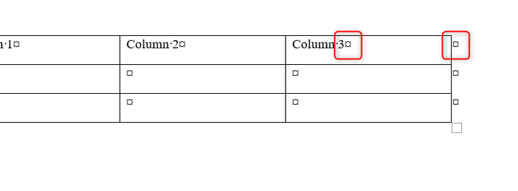Непечатаемые символы в таблице Microsoft Word.