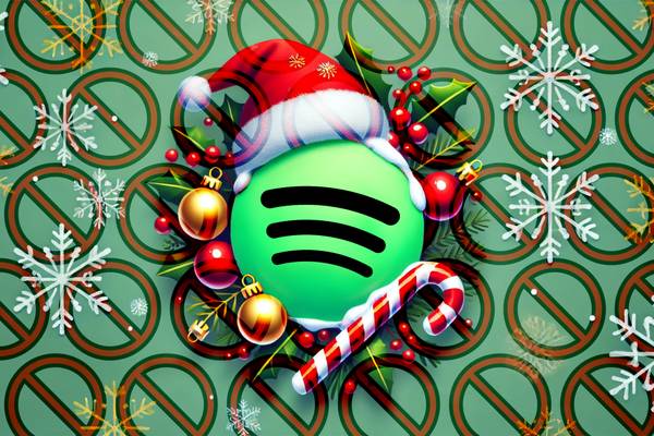 Spotify with Christmas items crossed out.