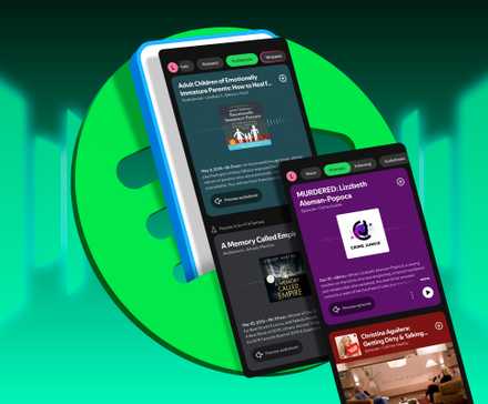 Логотип Spotify и скриншоты приложения.