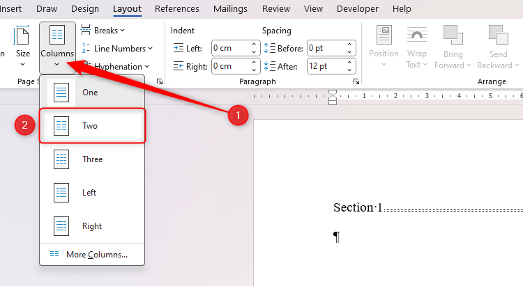 Word Column Assignment How to Use Columns in One Section of a Word Document