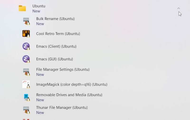 The Ubuntu WSL GUI in Windows 11 Start menu.