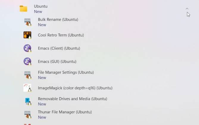 The Ubuntu WSL GUI in Windows 11 Start menu.