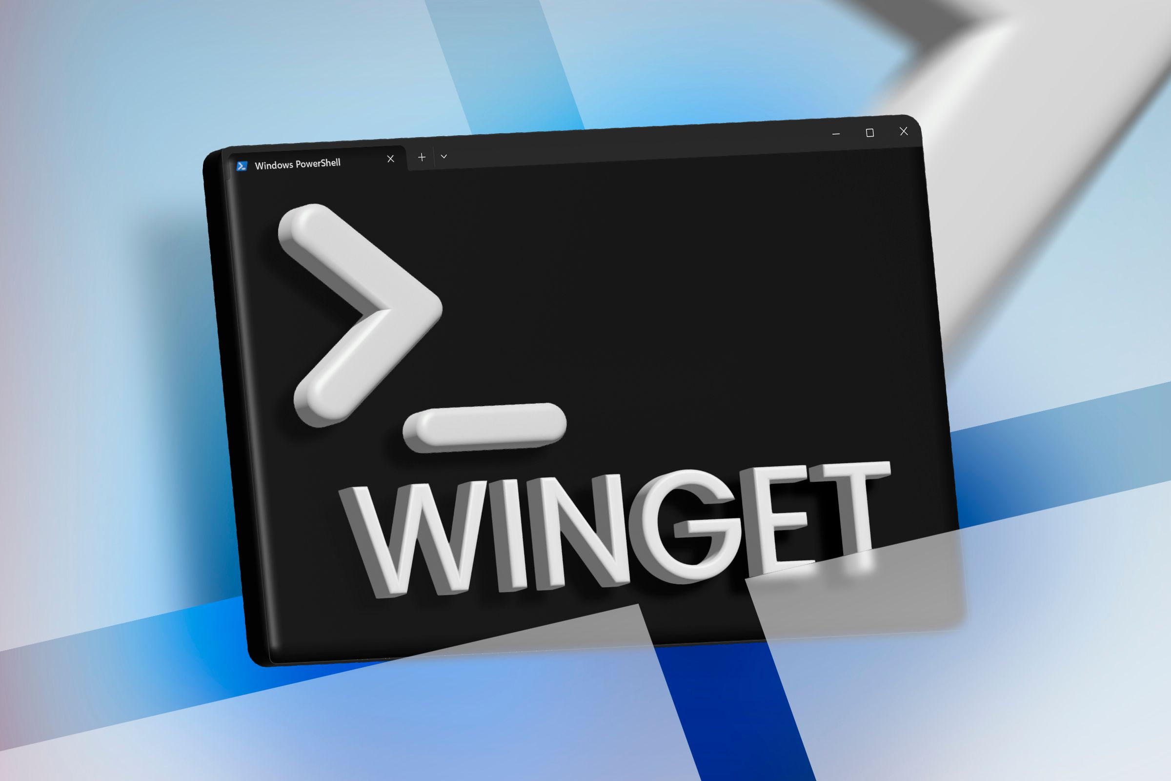 Windows PowerShell com ‘winget’ escrito no centro.