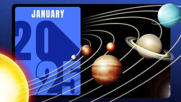 A January 2025 calendar with some planets around it.