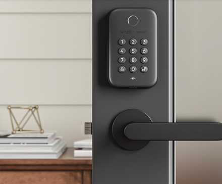 A Lockin-branded smart lock with a keypad.