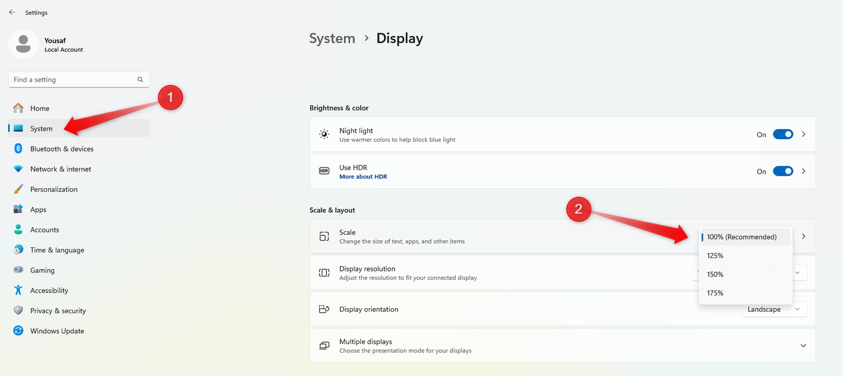 Alterando a escala de exibição no Windows.