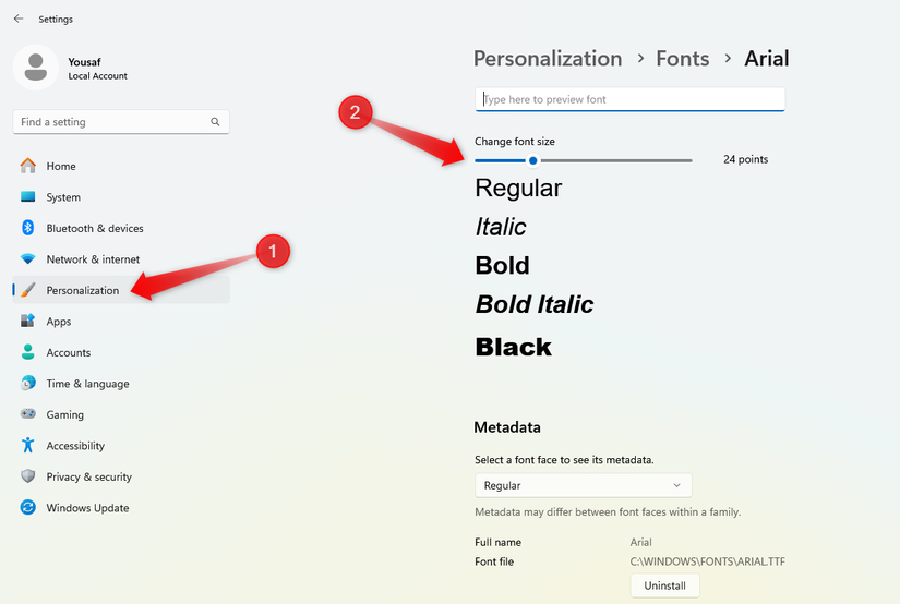 Escolher uma fonte e alterar seu tamanho.