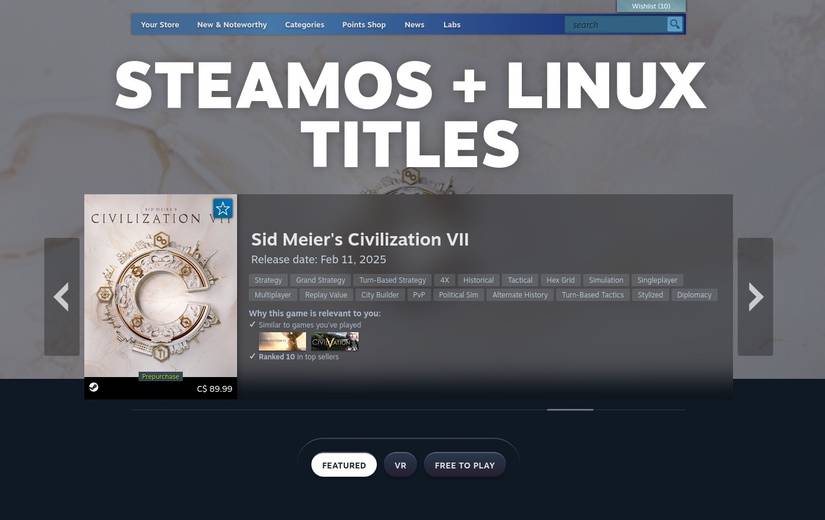 A categoria de títulos SteamOS e Linux na Steam Store.