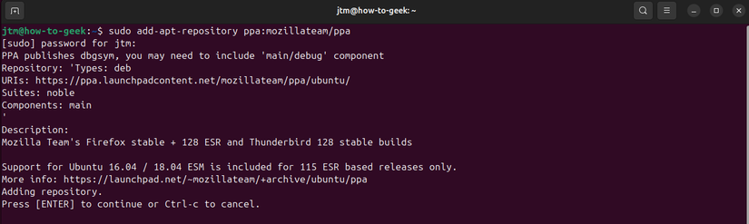 Терминал Ubuntu: запрос на добавление нового PPA через APT