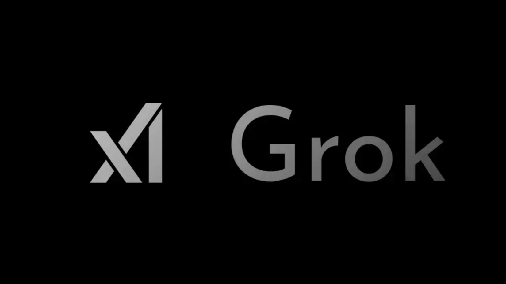 Os logotipos Xai e Grok em um fundo preto sólido.