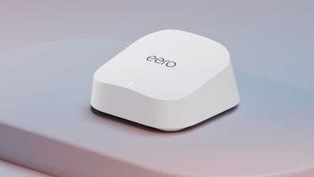 The Eero Wi-Fi 7 router on a table.