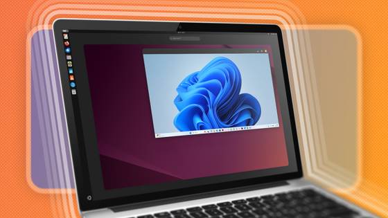 A laptop with Ubuntu with Windows running inside it.