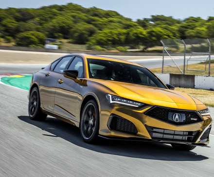 Front 3/4 action shot of a 2021 Acura TLX Type S