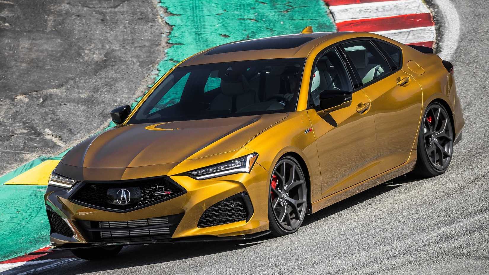 Front 3/4 action shot of a 2021 Acura TLX Type S