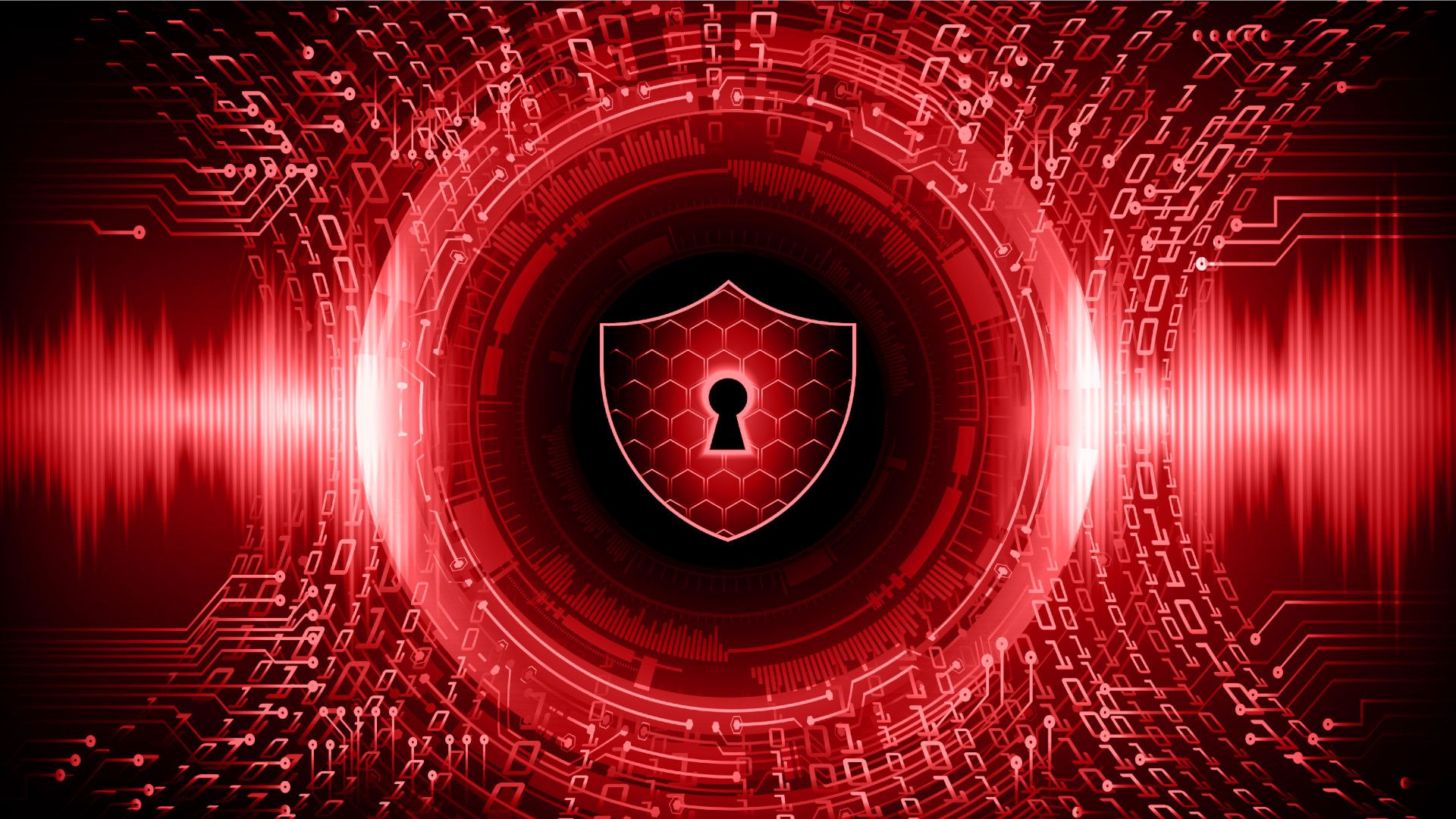 Closed padlock on red digital background.