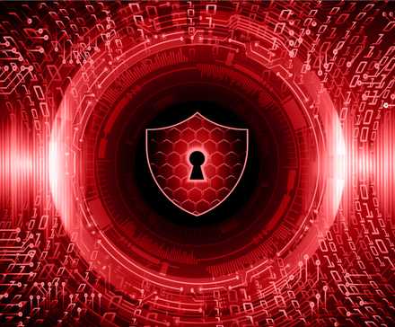 Closed padlock on a red digital background.