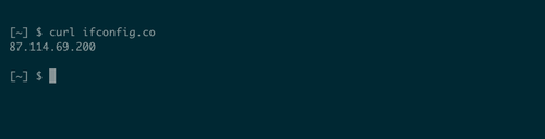 Using cURL to fetch your public IP address from ifconfig.me.