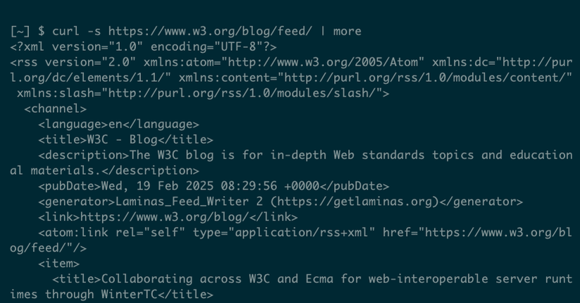 XML-данные RSS-ленты, полученные через curl.