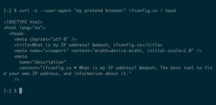 cURL с пользовательским User-Agent: ответ в формате HTML.