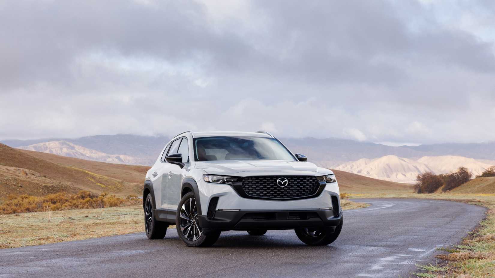 A Mazda CX-50 crossover image highlighting a typical mainstream, safety-focused crossover profile