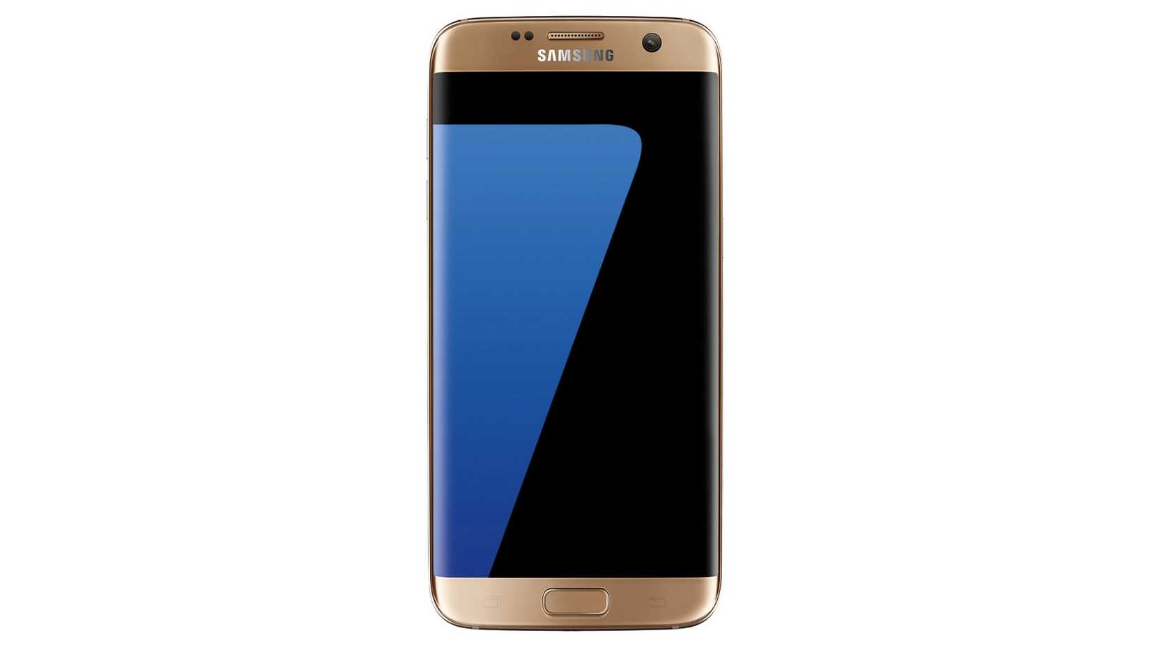 Galaxy S7 Edge in front of a white background.