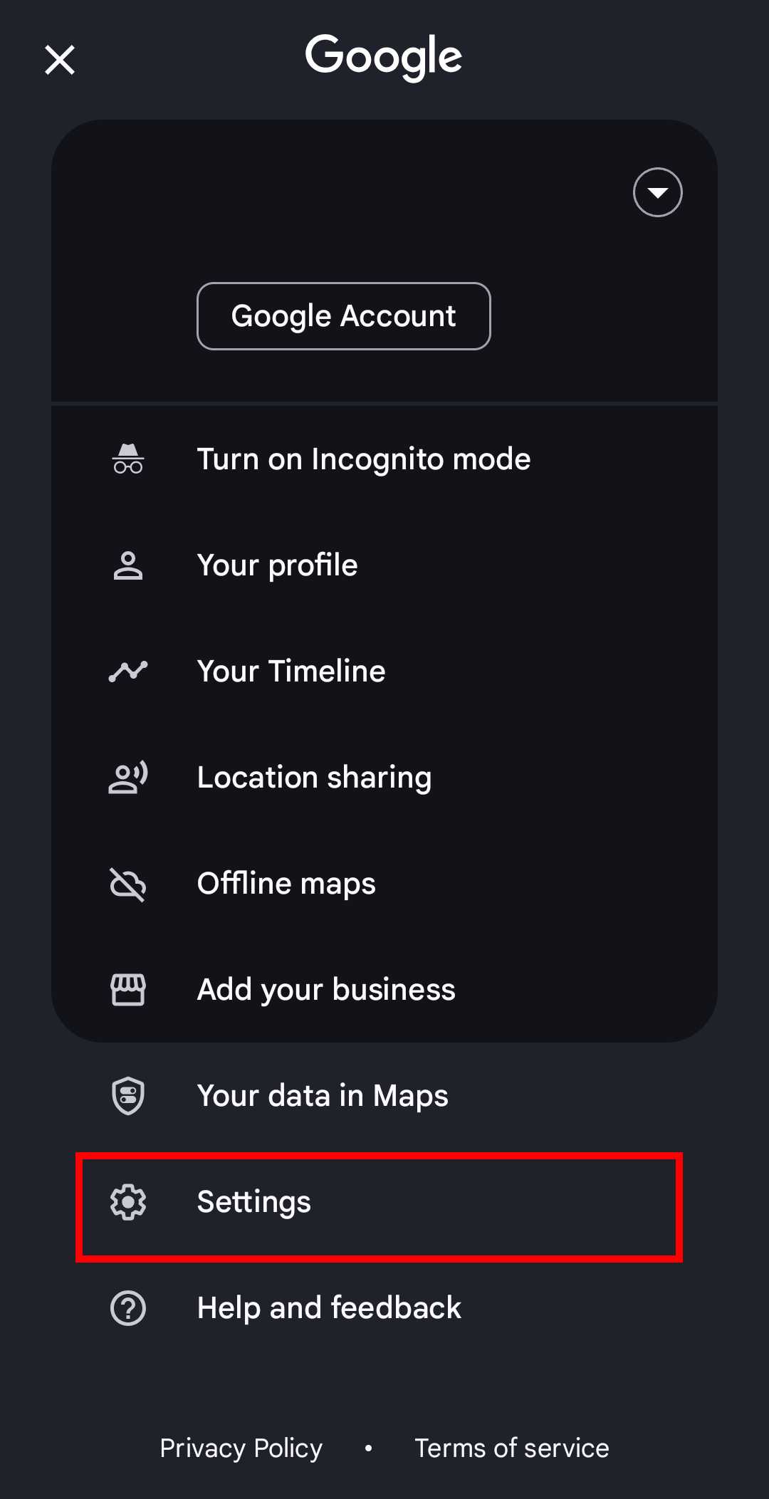 Google Maps profile menu.
