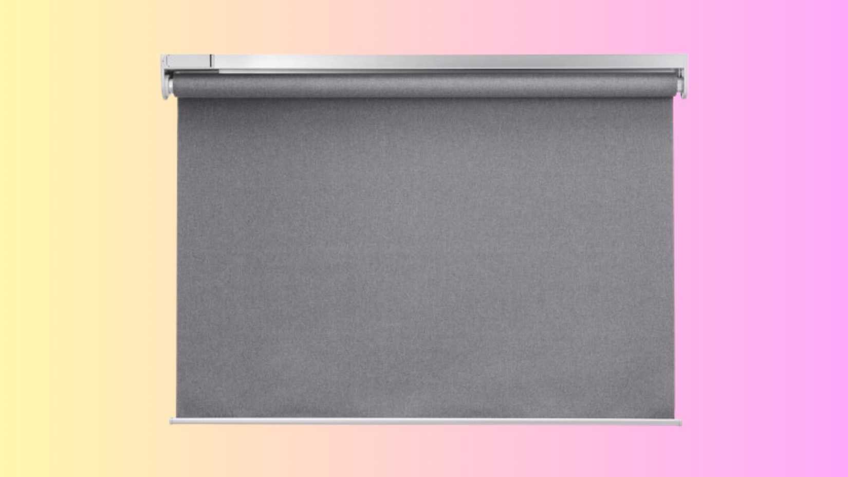 IKEA FYRTUR smart blinds on a gradient background.