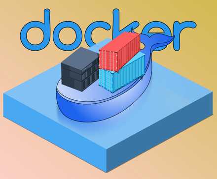 Illustration of the Docker logo, featuring a stylized whale carrying containers and a NAS server.