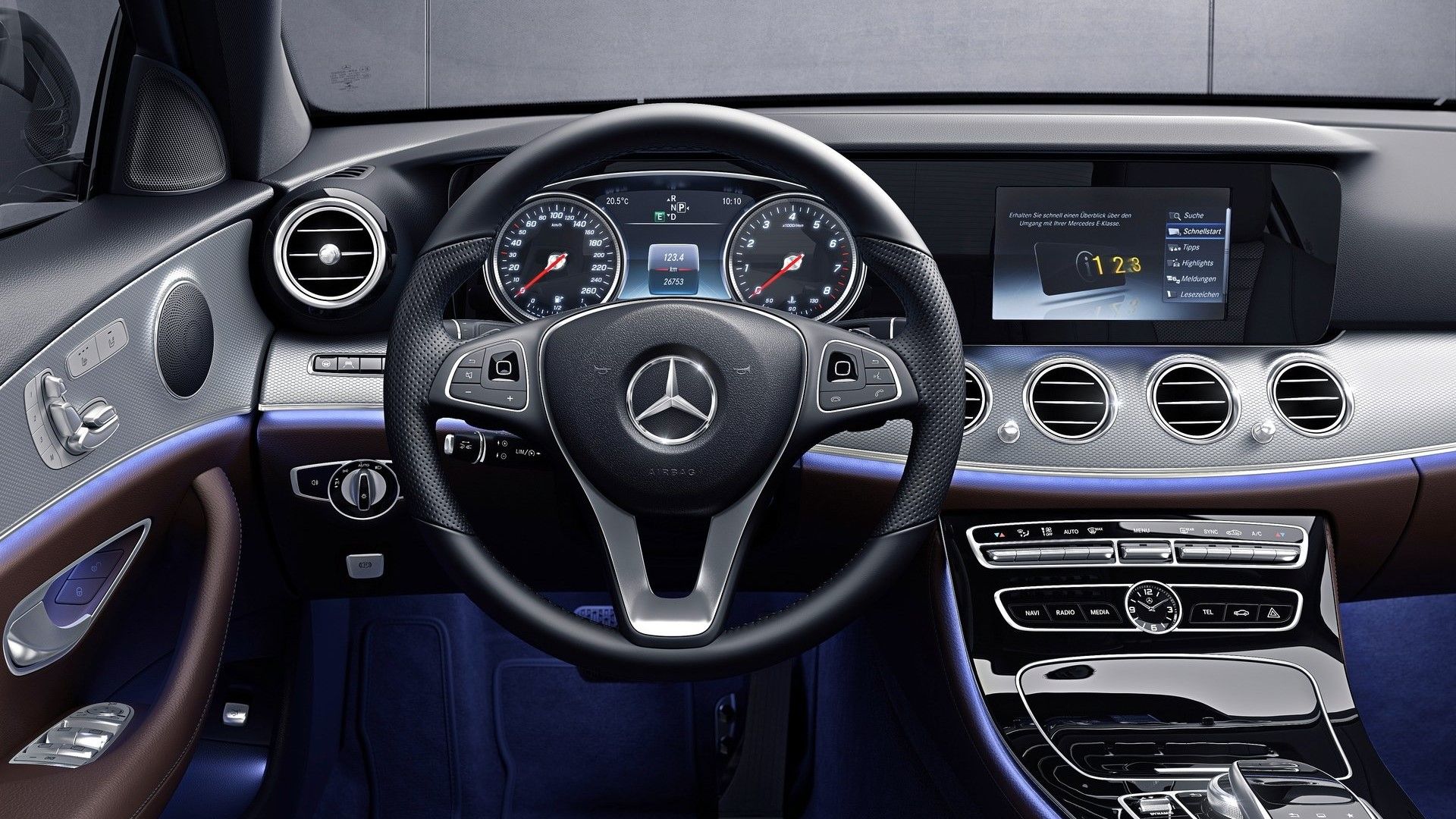Interior view of the dashboard of the 2017 Mercedes-Benz E-Class