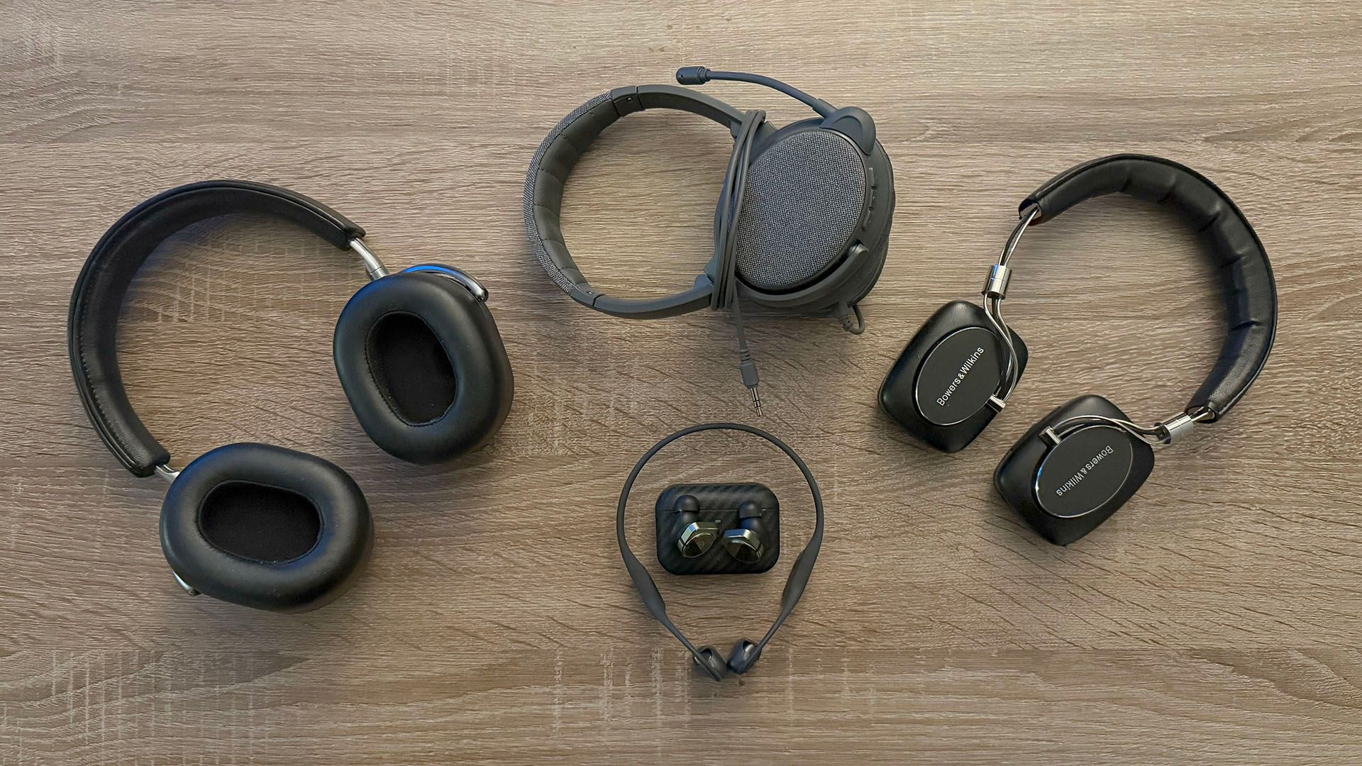 My five pairs of headphones, each with their own purpose.