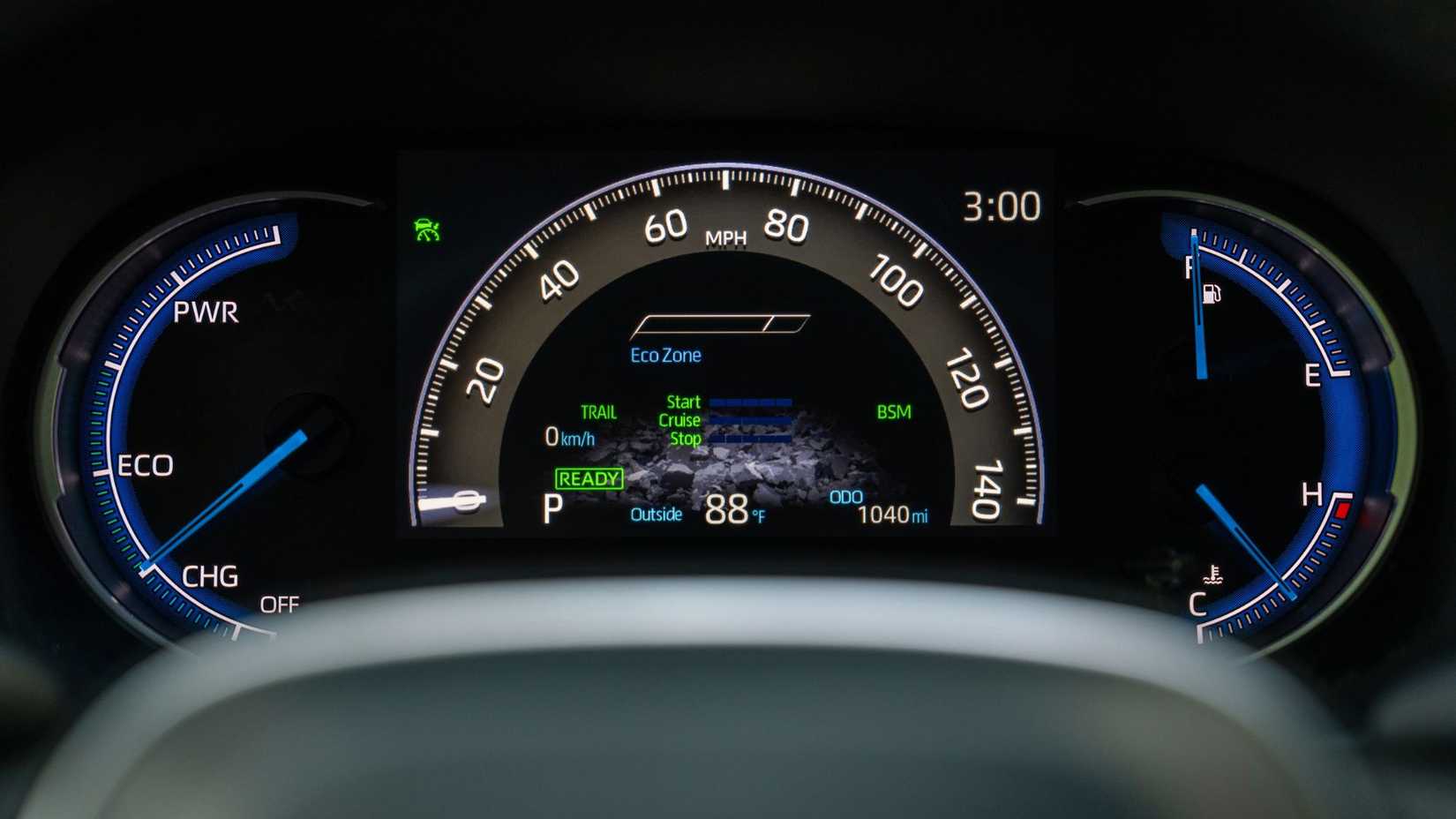 Close up 2024 Toyota RAV4 Hybrid instrument cluster.