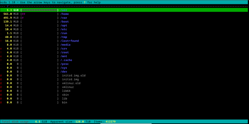 Ncdu Interface How to Use ncdu to Find Disk-Hogging Directories in Linux
