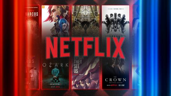 Netflix logo with some Netflix shows in the background.