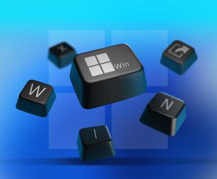 Some keyboard keys with the Windows key in the center.