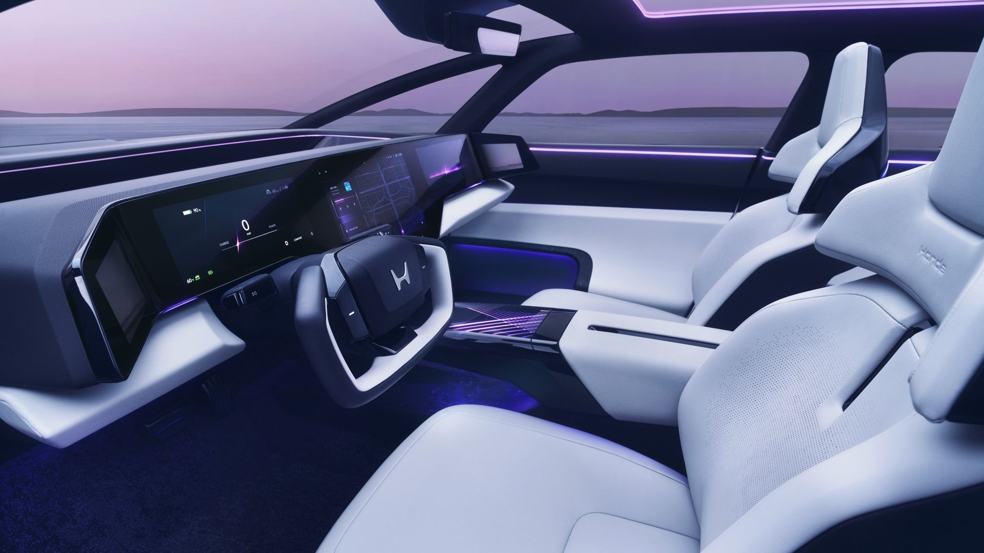 Interior shot of the dashboard in a 2026 Honda 0 Saloon