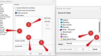 Excluding a folder in the Everything app on Windows.