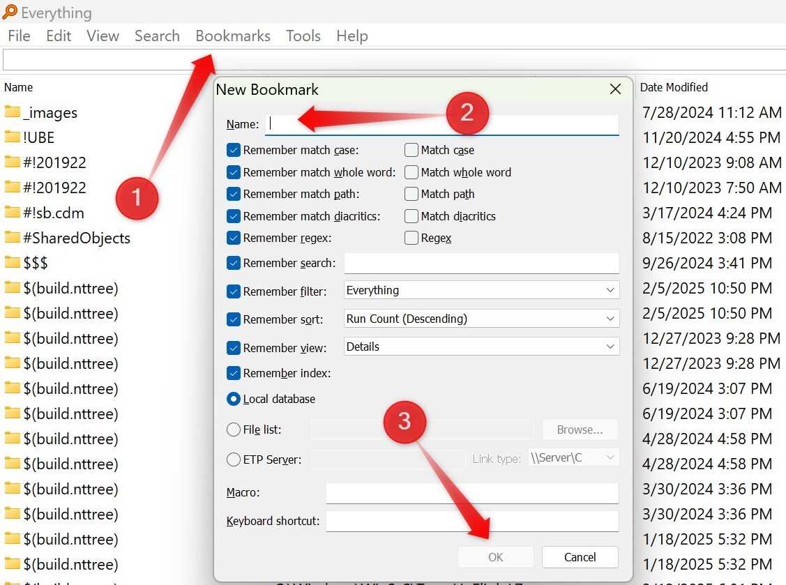 Creating a bookmark in the Everything app.