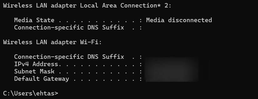 Obtendo um endereço IPv4 no prompt de comando.