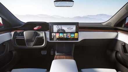 Interior shot of the 2023 Tesla Model S Plaid's dashboard