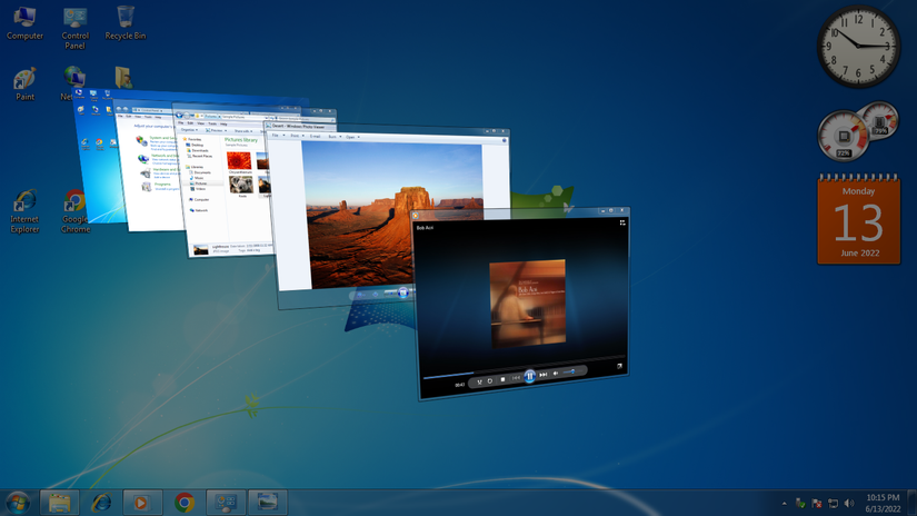 The Windows 7 Aero Flip 3D feature in action.